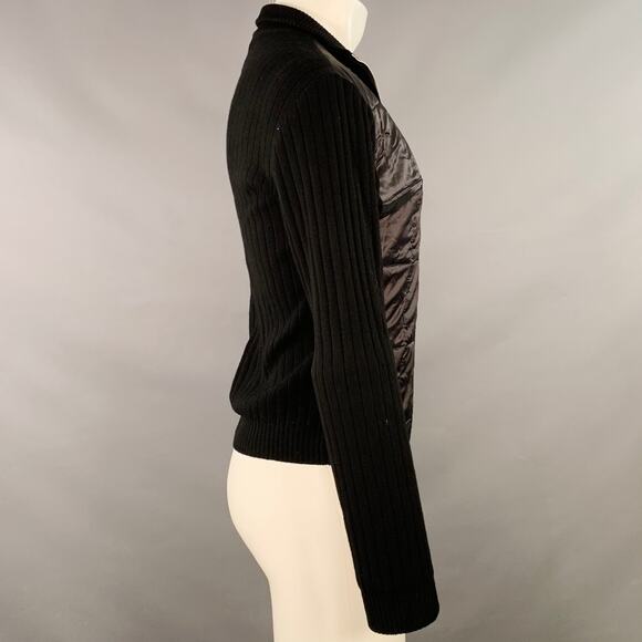 DRIES VAN NOTEN Size M Black Rib Knit Polyamide Blend Quilted 1/4 Zip Pullover - Picture 2 of 4